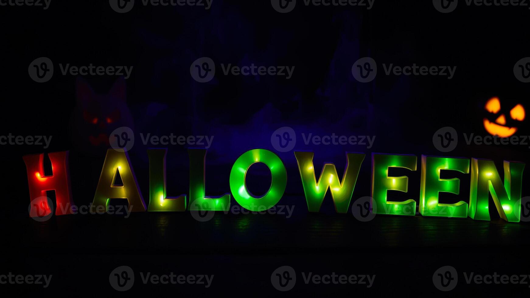 illuminated halloween letters create festive ambiance photo