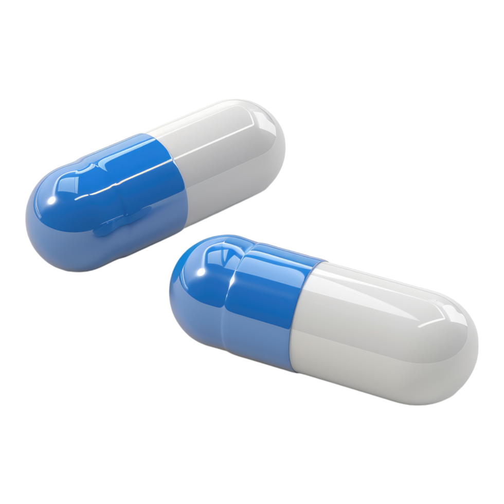 Blue and white pills isolated on transparent background png