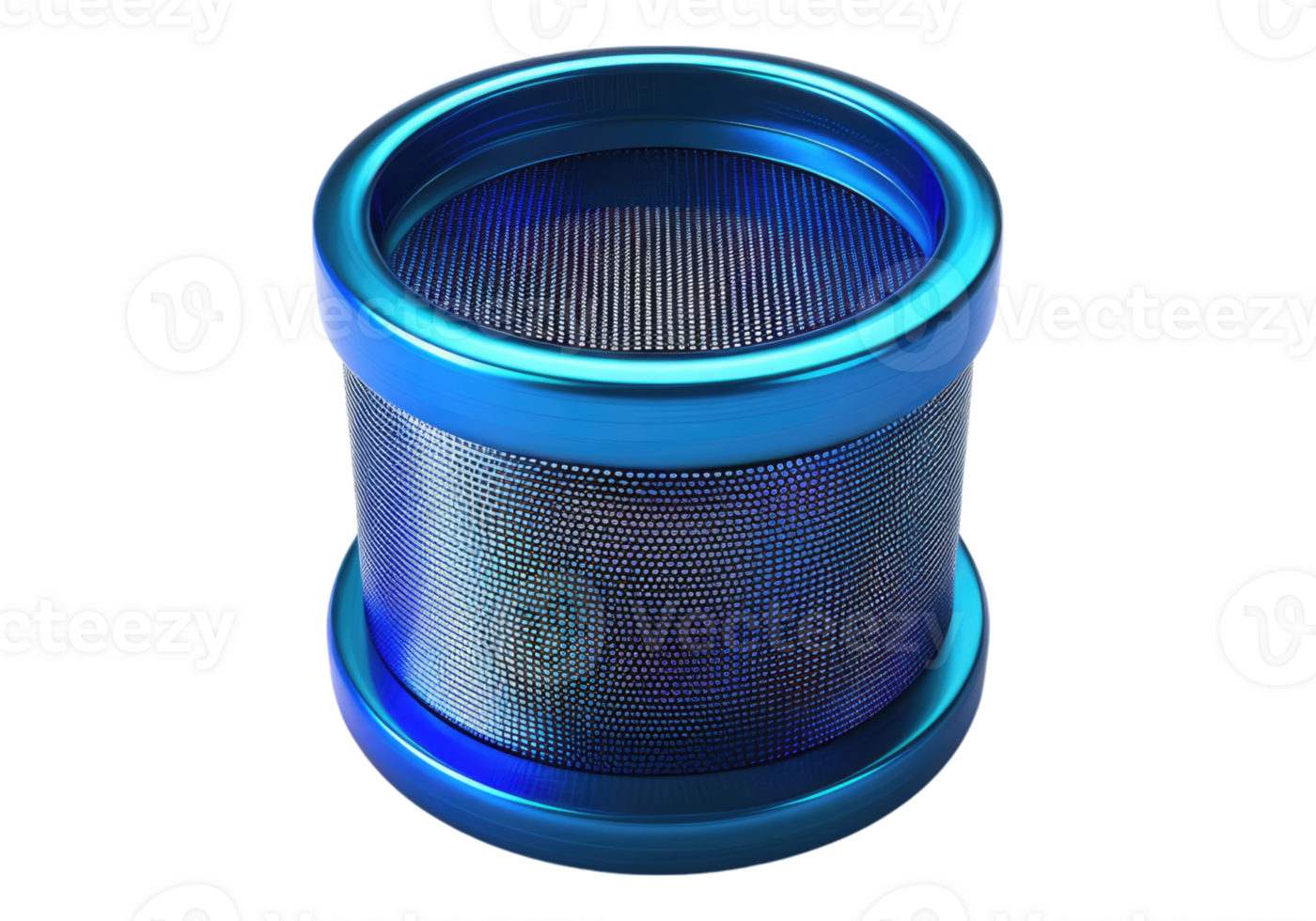 A blue trash can with a mesh lid png
