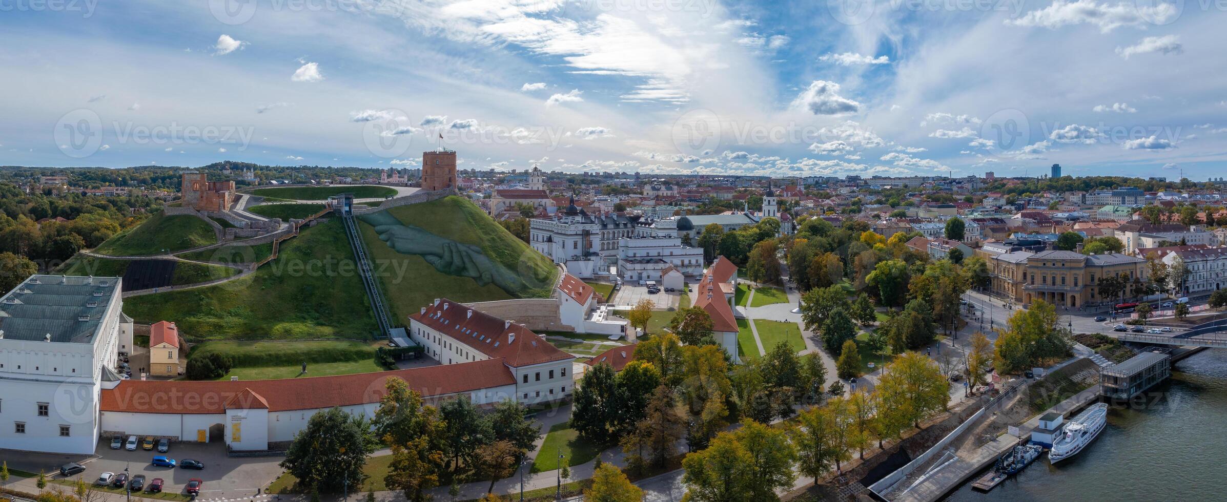 Aerial View of Vilnius Featuring Gediminas' Tower and Neris River photo