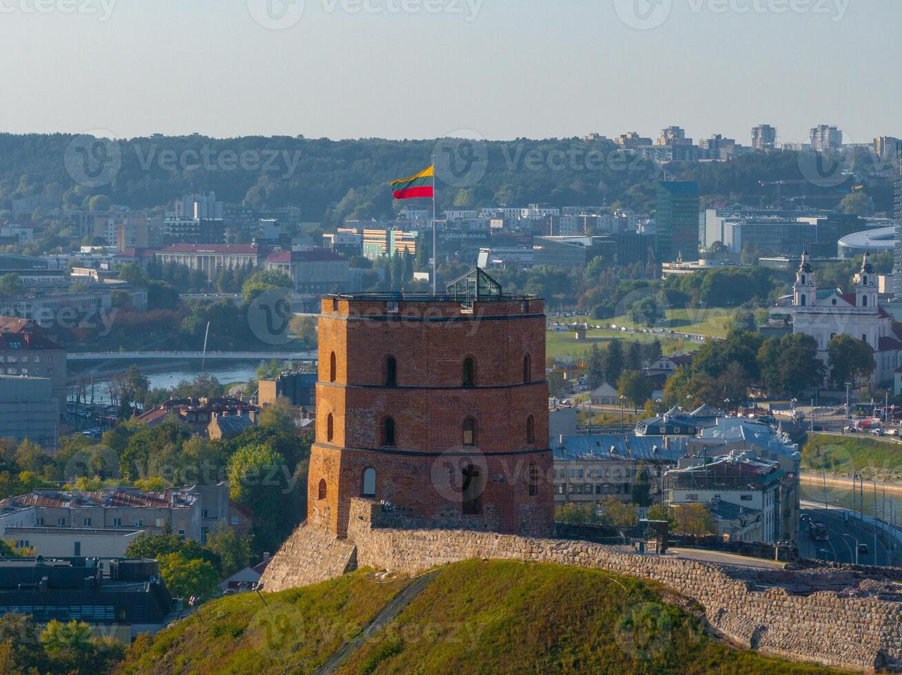 Aerial View of Vilnius Featuring Gediminas' Tower and Cityscape photo