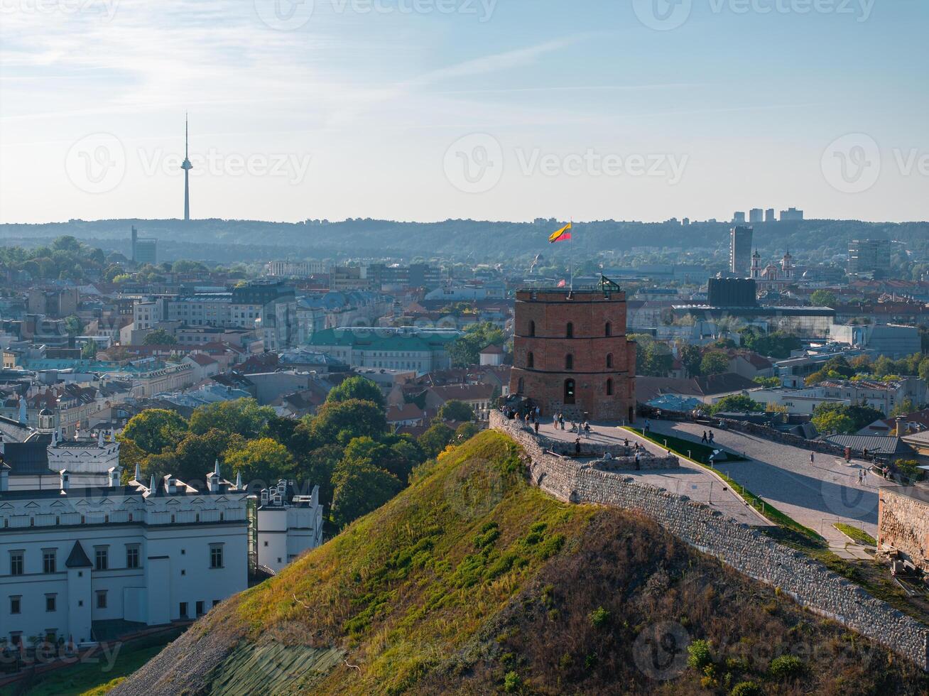 Aerial View of Vilnius Featuring Gediminas' Tower and TV Tower photo