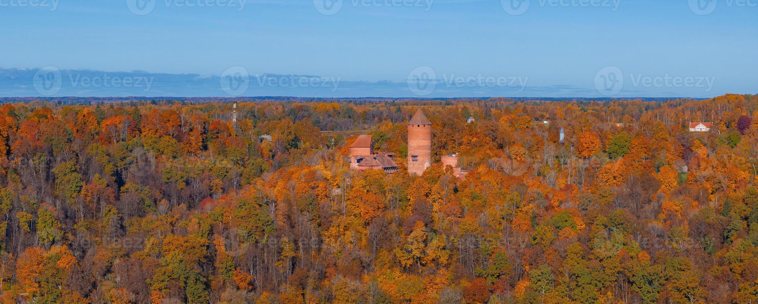 Aerial View of Turaida Castle Amidst Sigulda's Golden Autumn Foliage photo