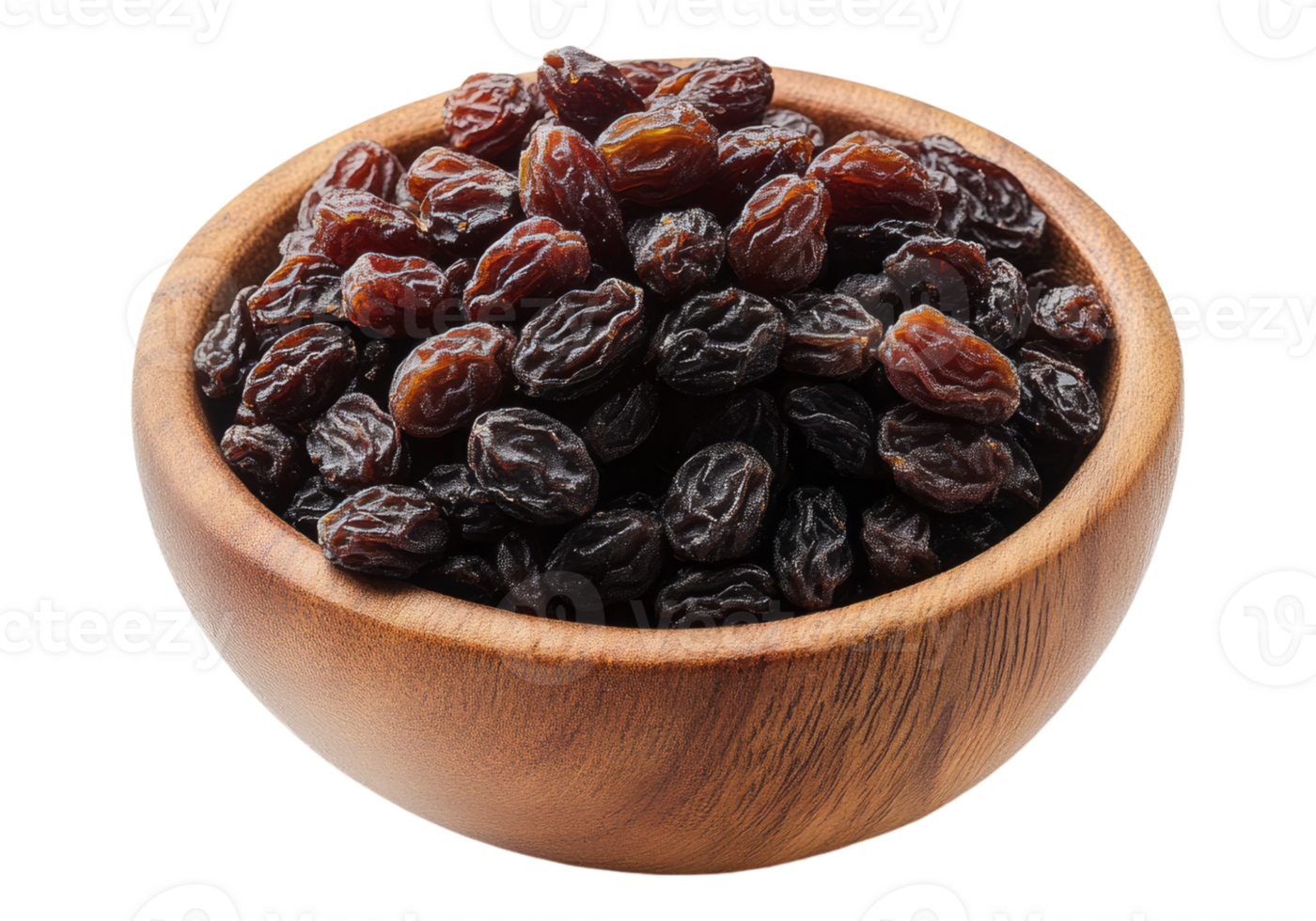 Raisins in a wooden bowl png