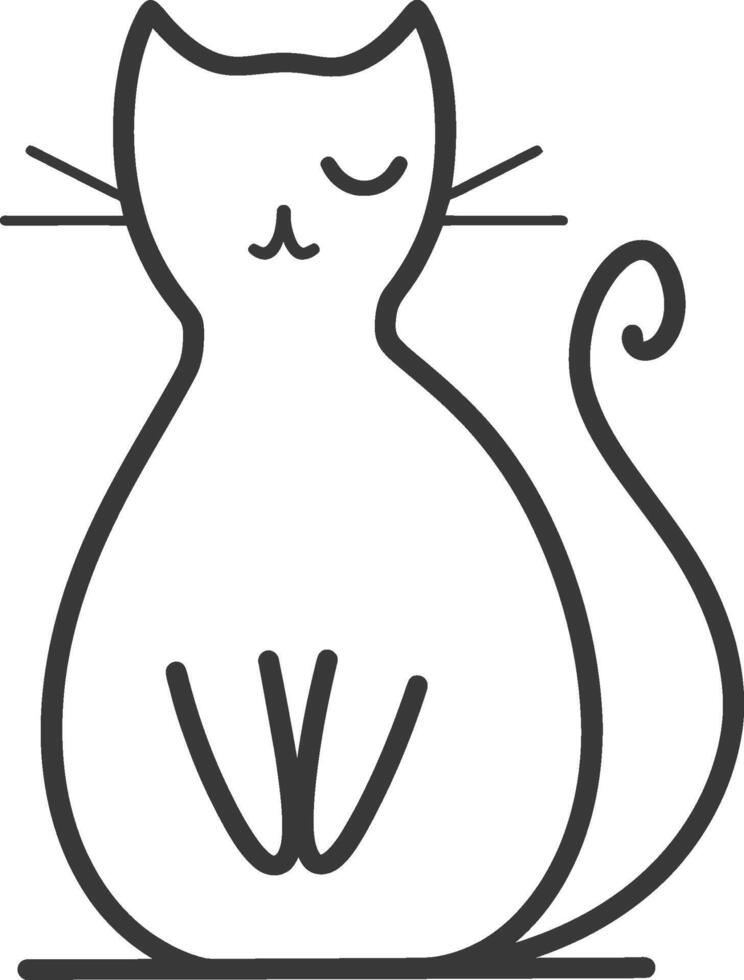 Line Drawing of a Sitting Cat with Closed Eyes vector