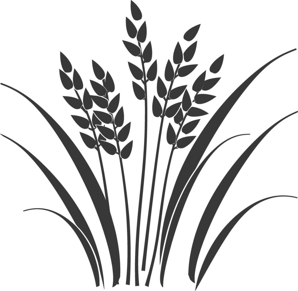 Silhouette of Wheat Stalks and Grass Blades vector