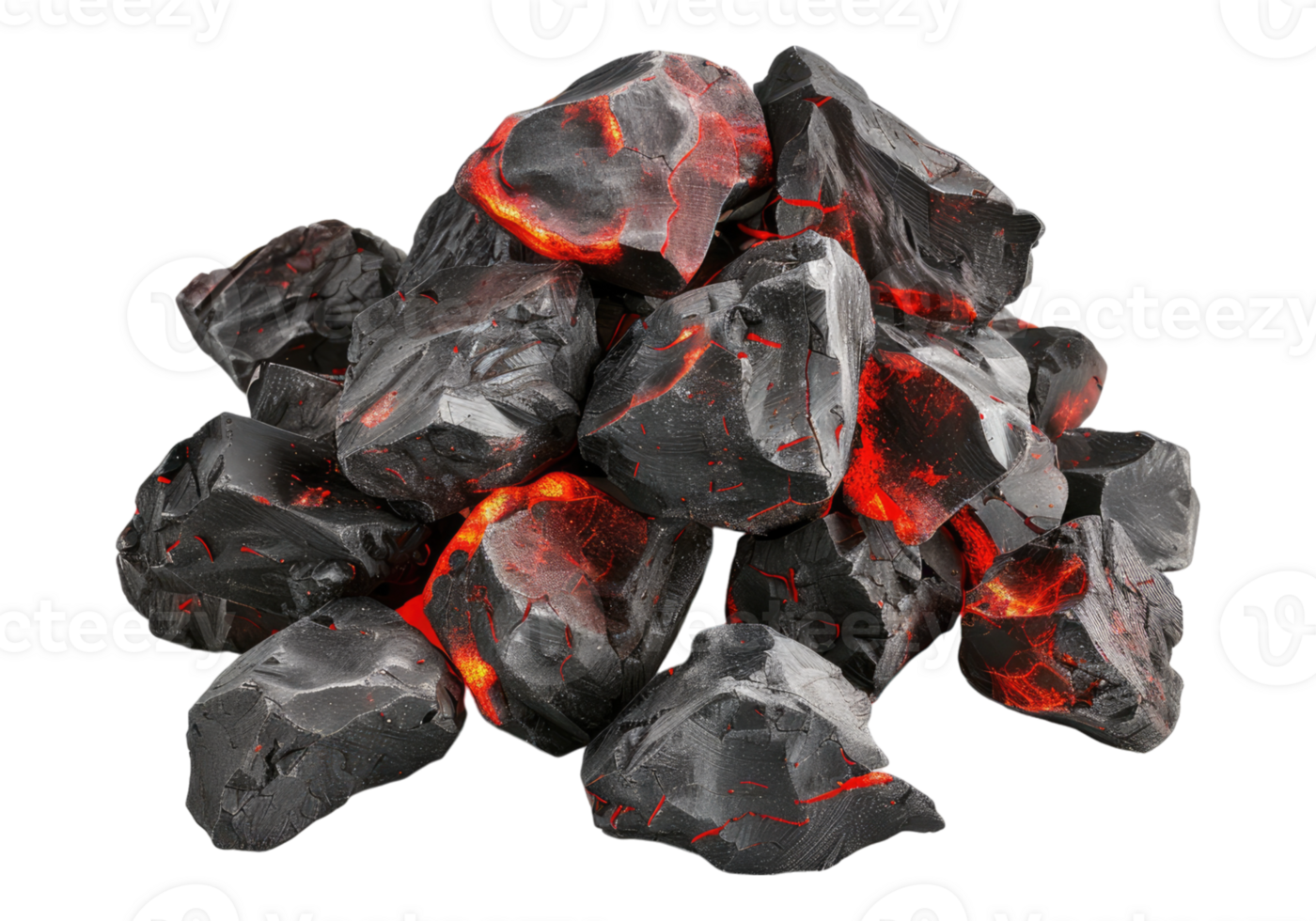 Self burning coal isolated, transparent background, , cutout. png