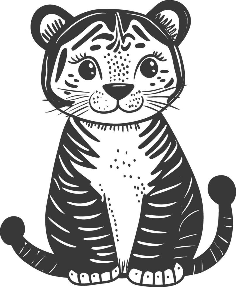 A Cartoon Illustration of a Cute Sitting Tiger Cub vector