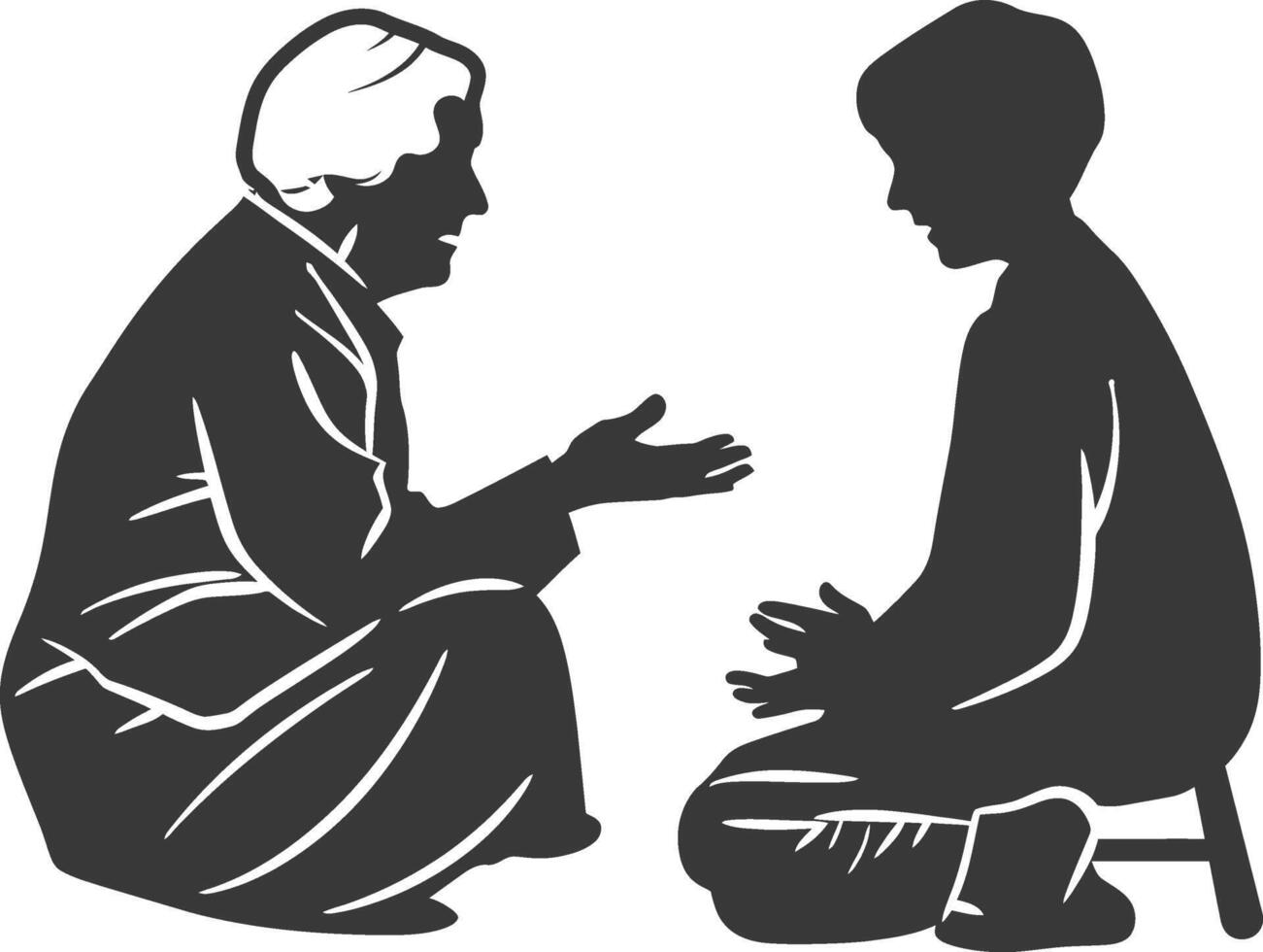 Silhouettes of a Woman and a Boy Sitting and Talking vector
