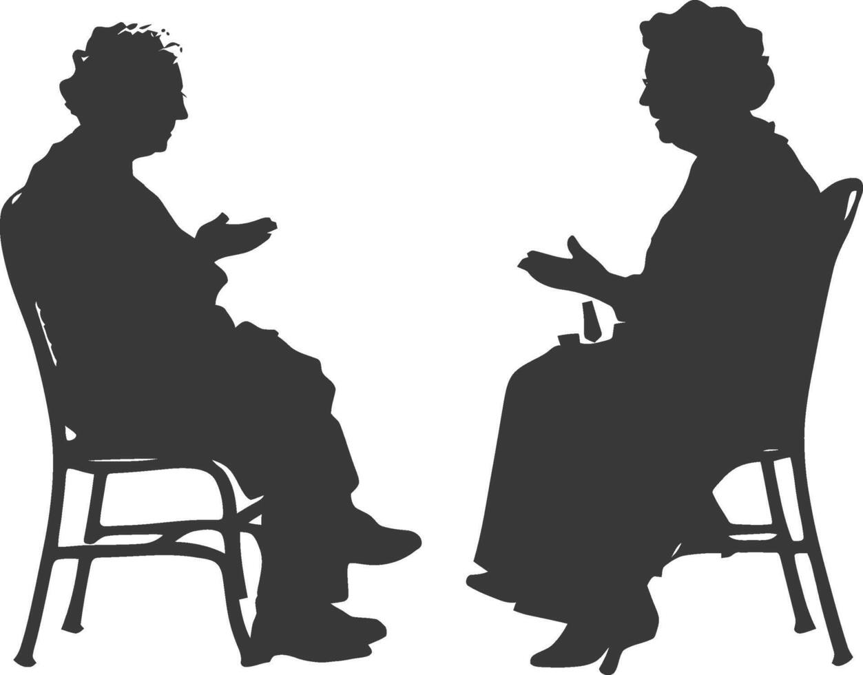 Silhouettes of two people sitting in chairs and talking vector
