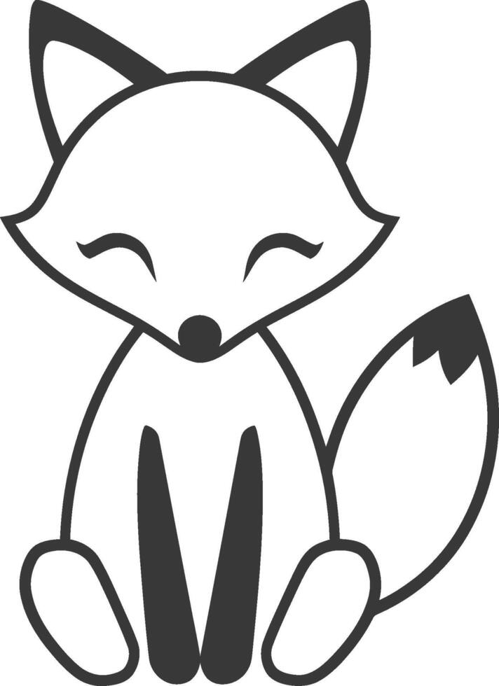 Simple Black and White Cartoon Illustration of a Sitting Fox vector