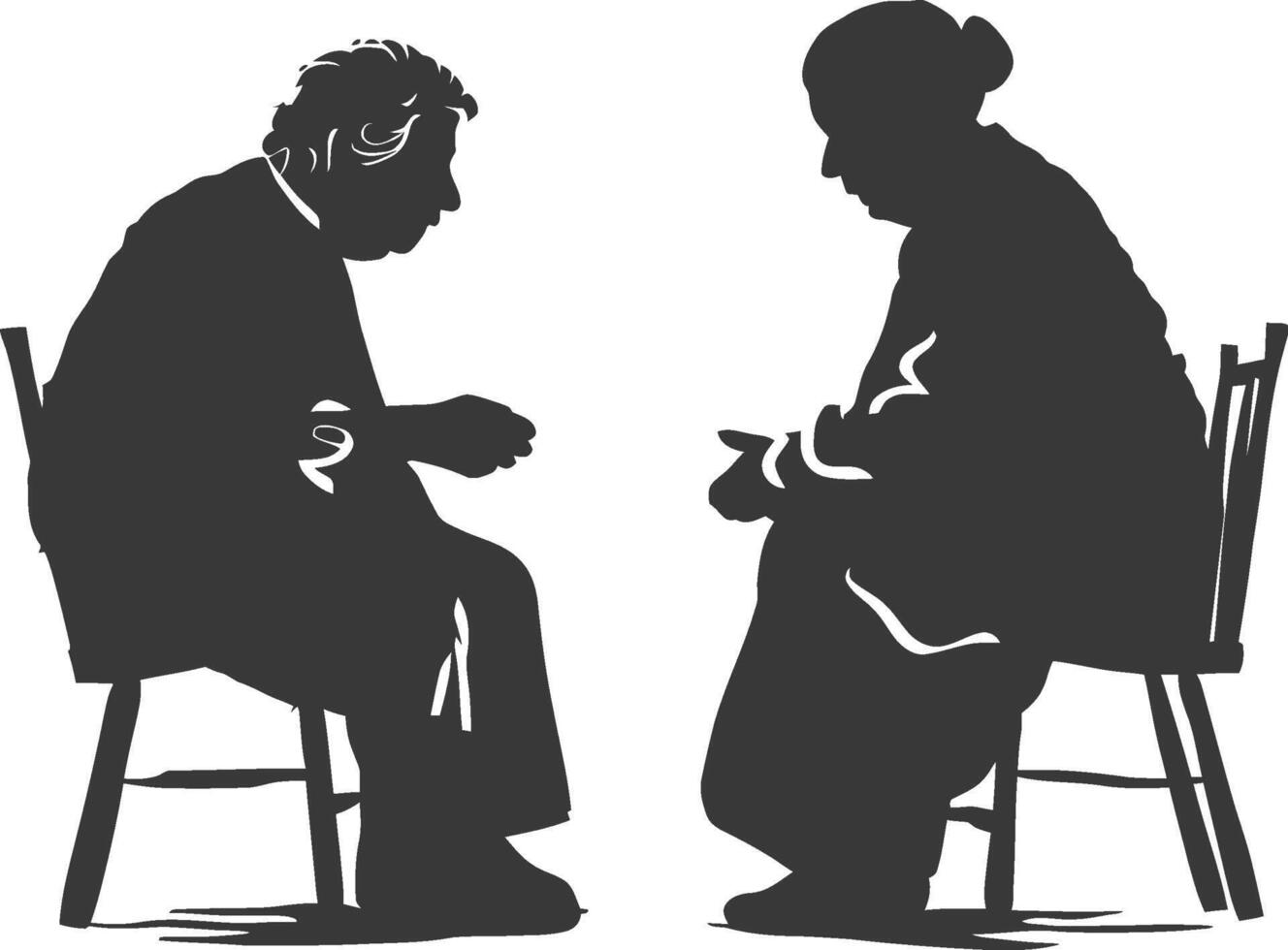Silhouettes of a couple sitting in chairs facing each other vector