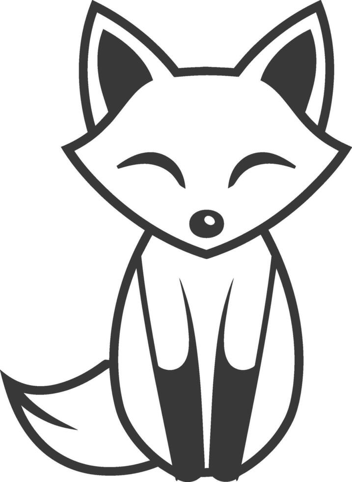 Simple Black and White Cartoon Illustration of a Sitting Fox vector