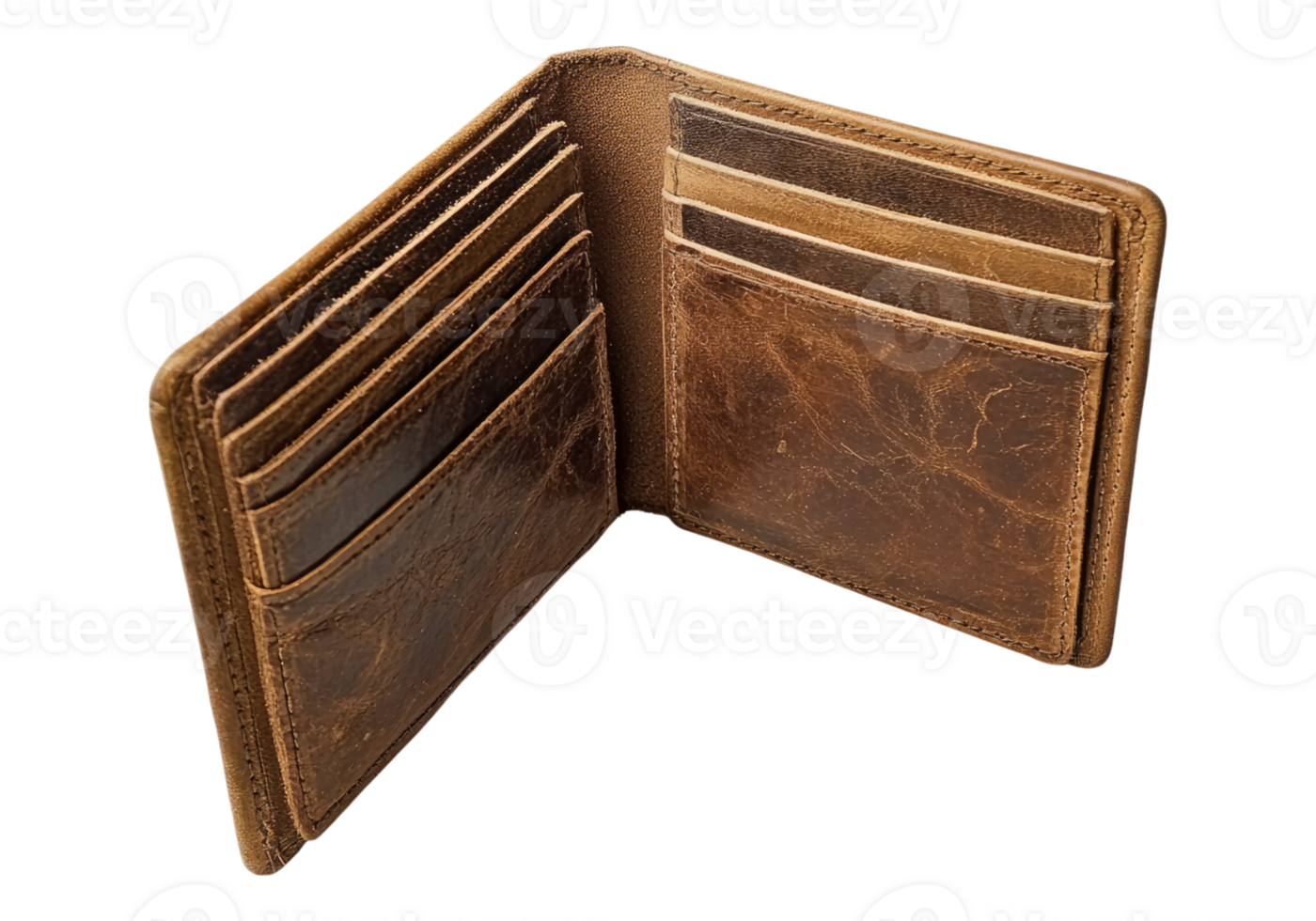Photo of man leather open wallet .Transparent background. Isolated . png