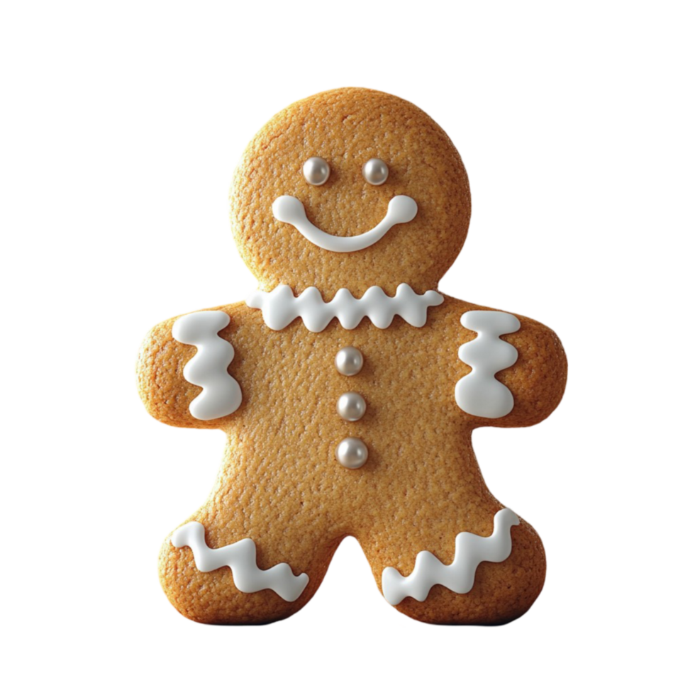 3D Gingerbread Man Cookie with Decorative Icing on Transparent Background AI-Generativ png