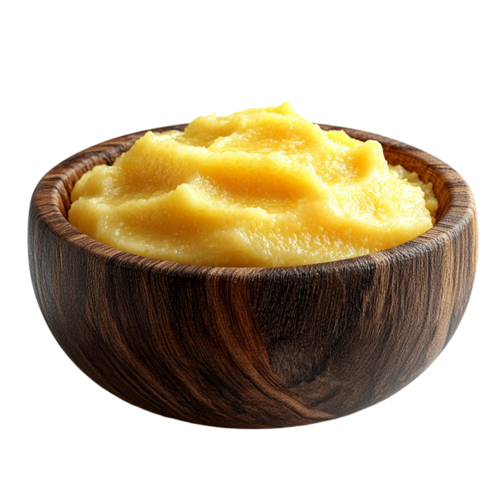 3D Smooth Mashed Potatoes in a Wooden Bowl AI-Generativ png