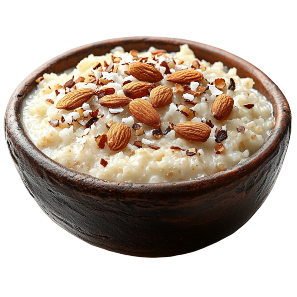 3D Rice Pudding with Almonds on Transparent Background AI-Generativ png