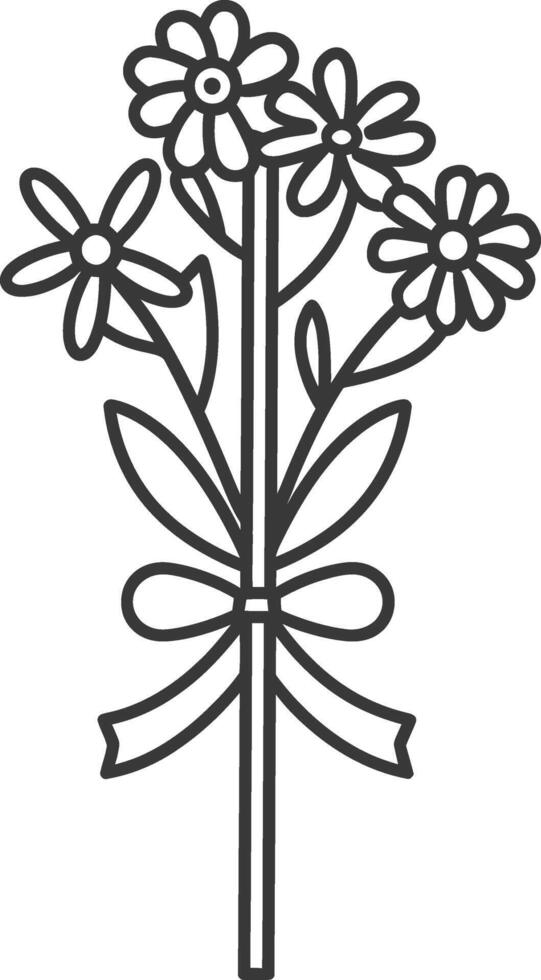 Simple Line Drawing of a Flower Bouquet with a Bow vector