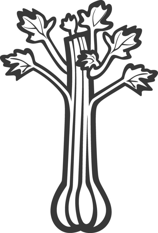 A black and white drawing of a tree with leaves vector
