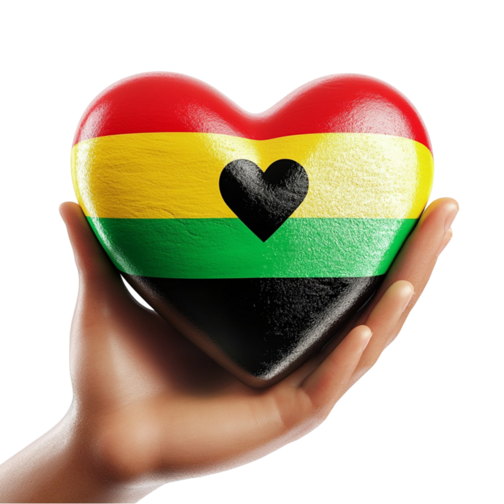3D Hand Holding Heart with Ghana Flag Isolated on Transparent Background png