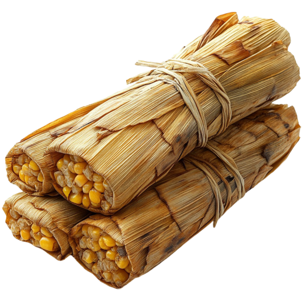 3D Roasted Corn Wrapped in Husks on Transparent Background AI-Generativ png