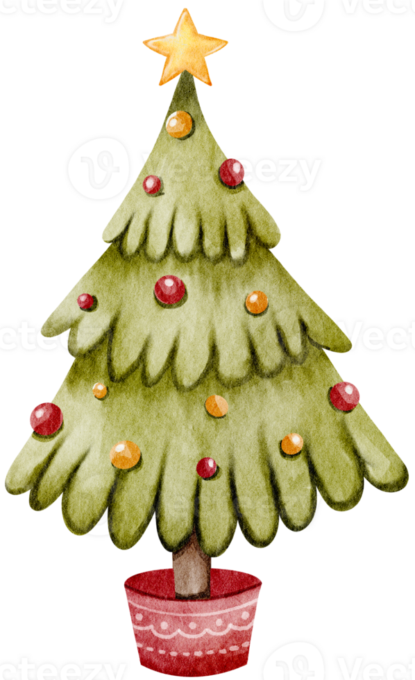 Watercolor Christmas Tree and Colorful Balls png