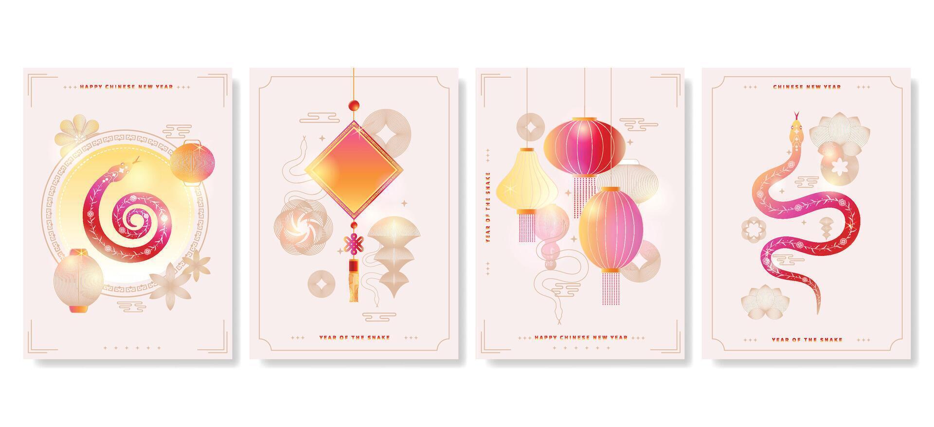 happy chinese new year, year of the snake greeting card collection with gradient concept vector