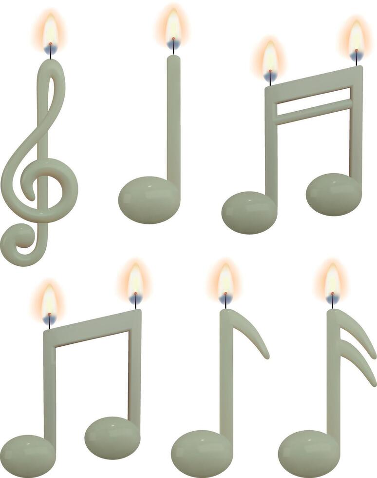 set of musical note shaped candles. collection of isolated candles in the shape of musical notes vector