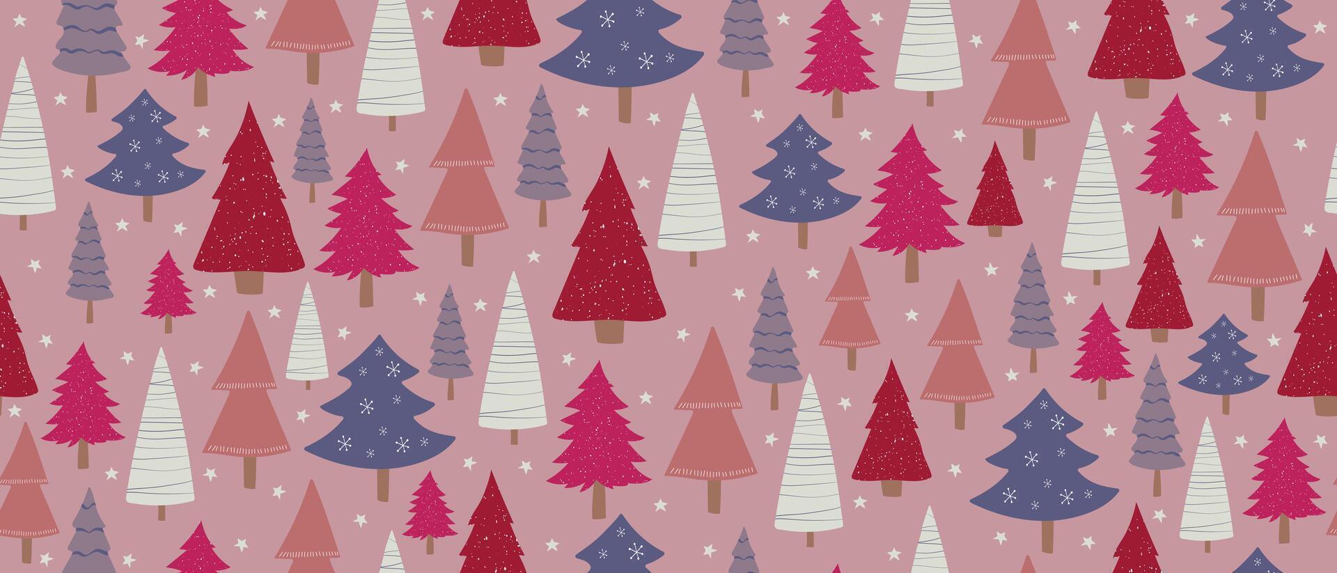 Seamless background with Christmas trees on a pink background. Festive winter pattern. vector