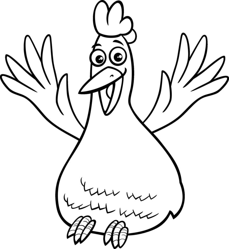 cartoon hen or chicken farm animal character coloring page vector