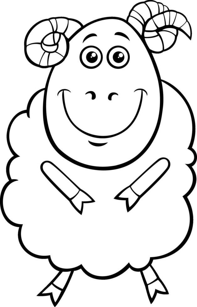 happy cartoon ram farm animal character coloring page vector