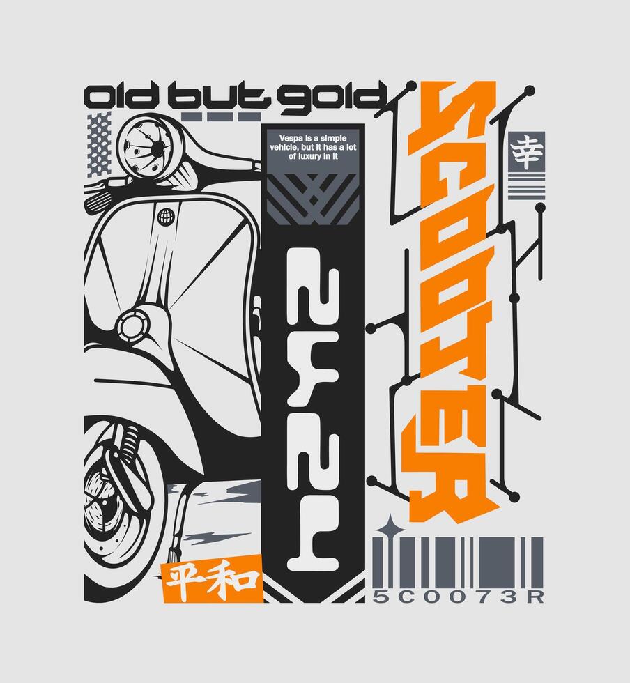 Futuristic design vespa scooter illustration for tshirt print, poster, sticker and other vector