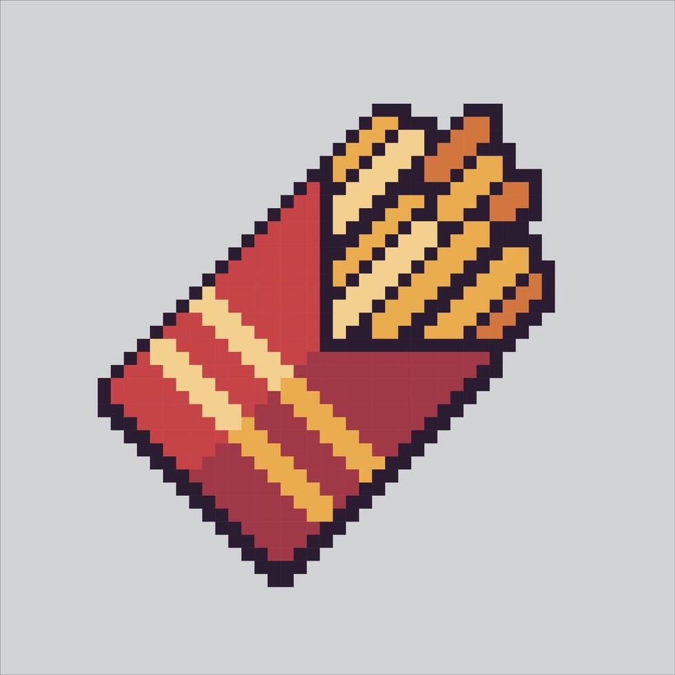 French Fries. Pixelated Fast Food. French Fries Fast Junk Food Icon pixelated for the pixel art game and icon for website and game. old school retro. vector