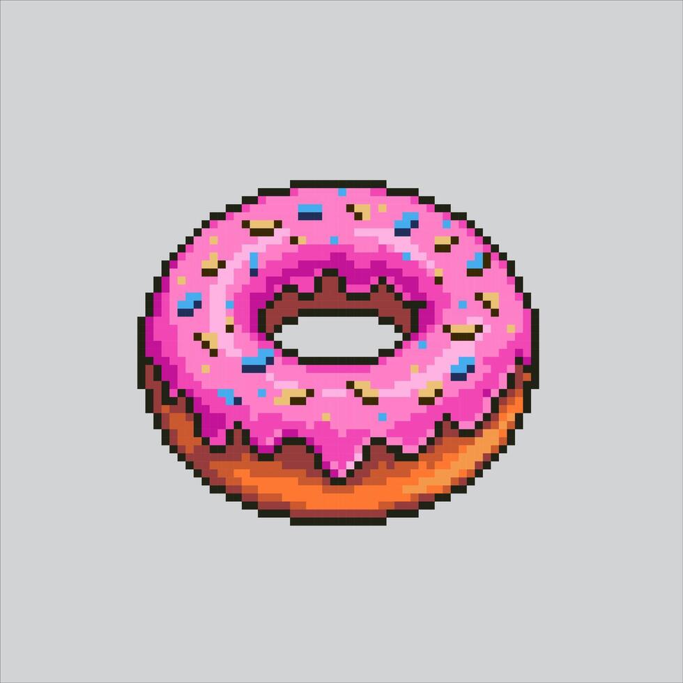 Pixel art illustration Donut. Pixelated Doughnut. Donut Doughnut Cake Fast Junk Food Icon pixelated for the pixel art game and icon for website and game. old school retro. vector
