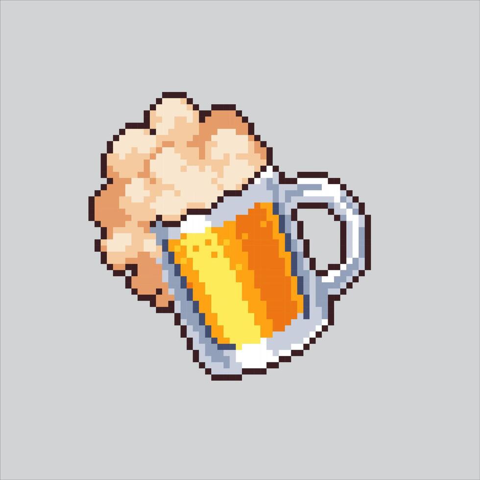 Pixelated Mug of Beer. Large Mug of Beer Drink Icon pixelated for the pixel art game and icon for website and game. old school retro. vector