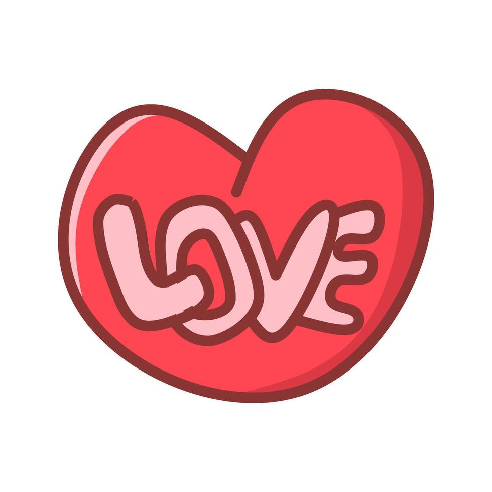 Vibrant red heart icon with the word LOVE in a bold style, perfect for romantic themes, Valentines Day graphics, and love-themed merchandise vector