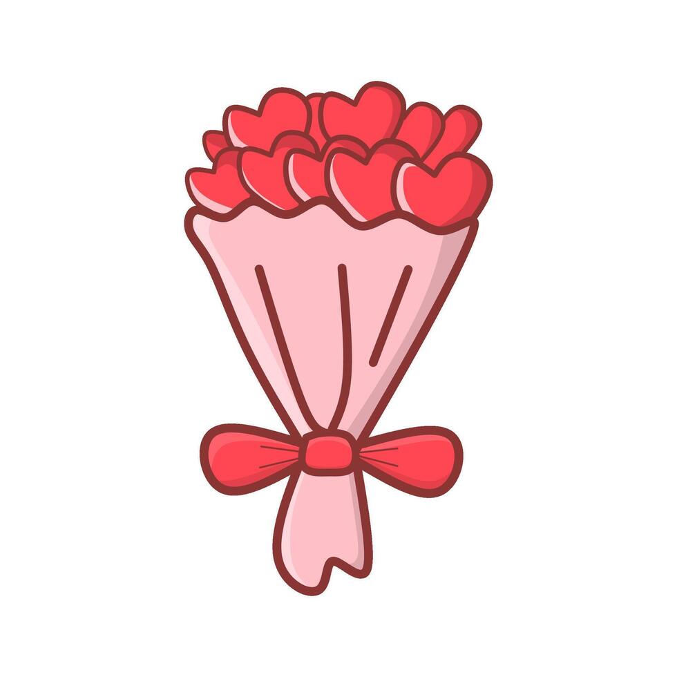 A lovely bouquet illustration with heart-shaped flowers and a red ribbon, perfect for romantic occasions, Valentine's Day, and floral-themed designs vector