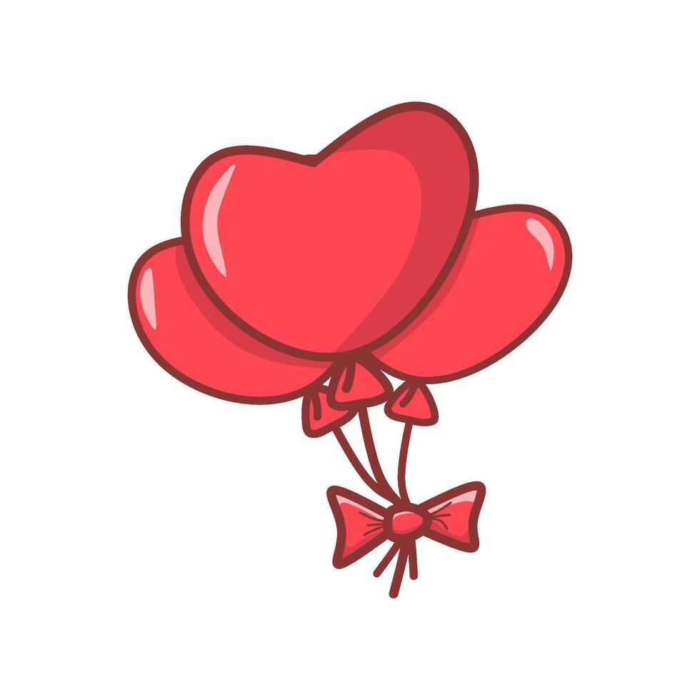 A pair of red heart shaped balloons tied with a ribbon, symbolizing love and celebration. Great for party invitations, social media graphics, and festive decorations. vector