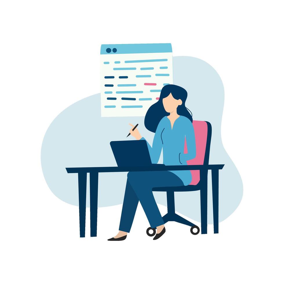 Woman in Programming Role Elegant flat of a female coder working on a project, embodying professionalism and women empowerment in technology vector