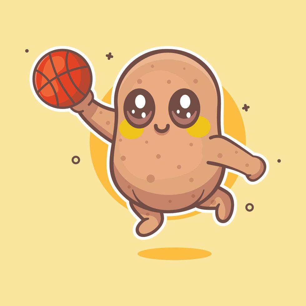 smiling potato animal character mascot playing basketball isolated cartoon vector