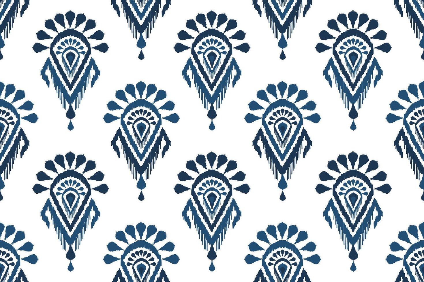 Ethnic Ikat flower seamless pattern on a white background. Hand drawn tribal style beautiful fabric pattern. for carpet, textile, rug, clothing, batik, motif. vector
