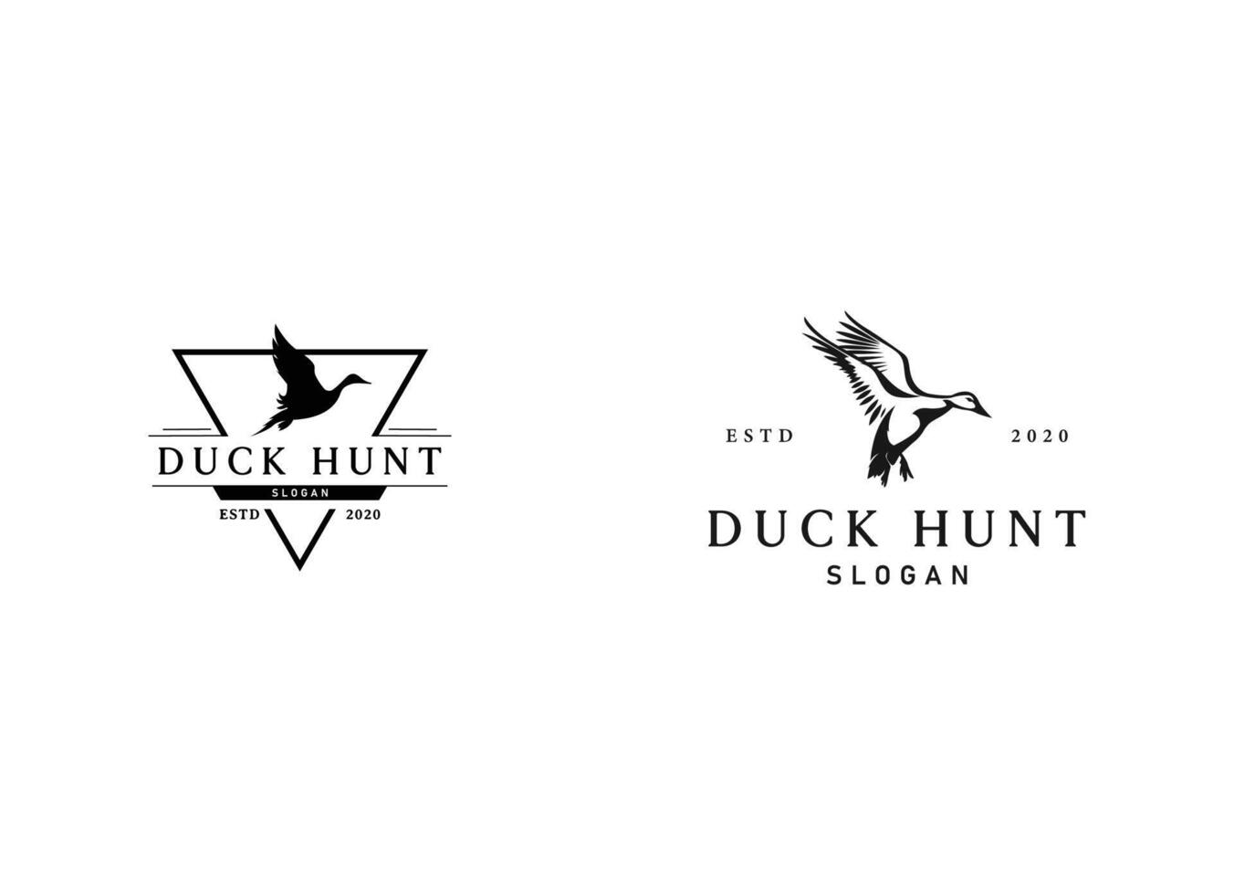 Silhouette flying duck hunter logo design. Flying duck logo design vector