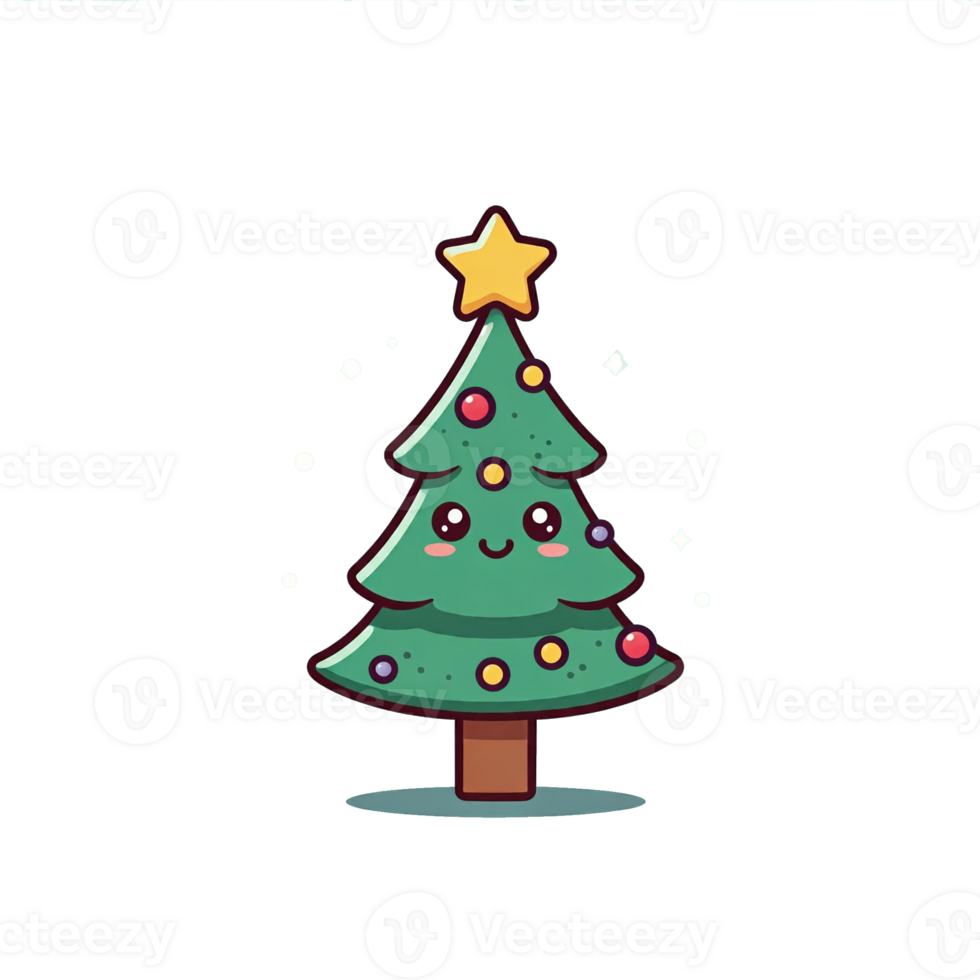 Cartoon Christmas Tree Little Character with Cheerful Face Illustration Isolated png