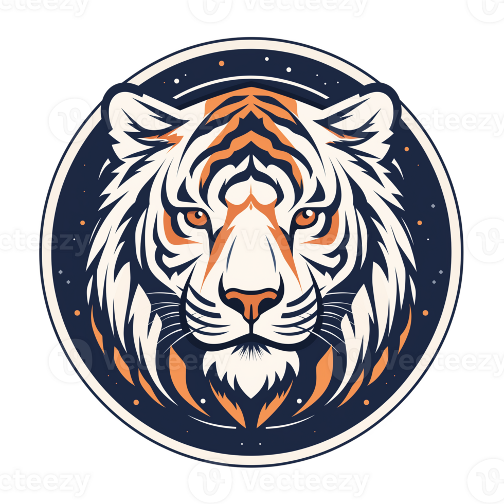 A Tiger Head in a Circle with Stars Around Logo Design Isolated png
