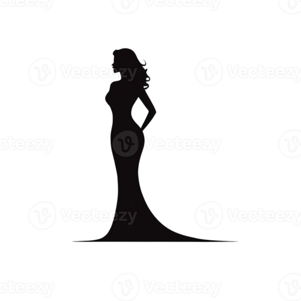 Graceful Silhouette of a Woman in a Long Dress on Transparent Backdrop png