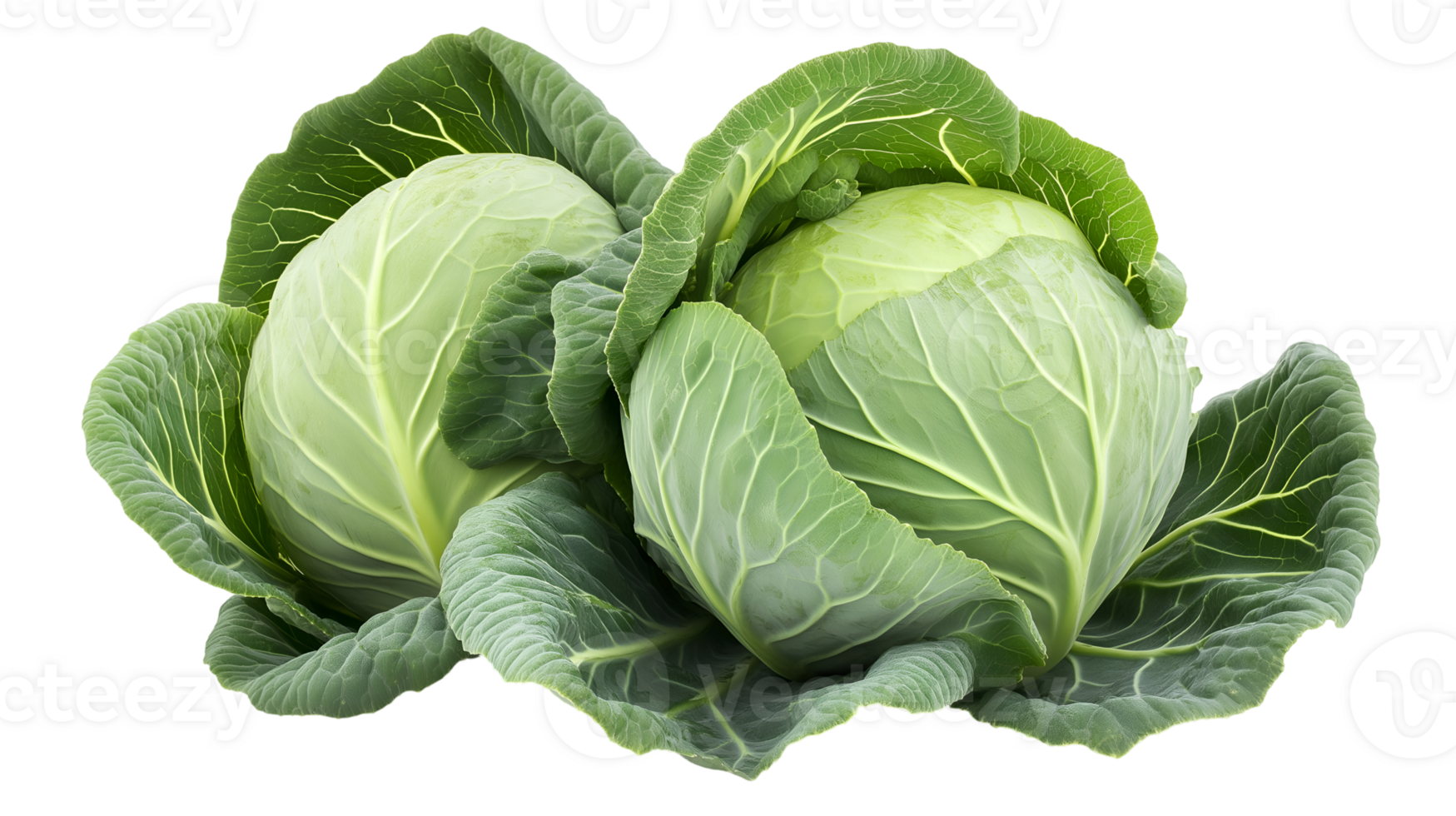Fresh Green Cabbages, Isolated on Transparent Background, High-Resolution Stock Image png