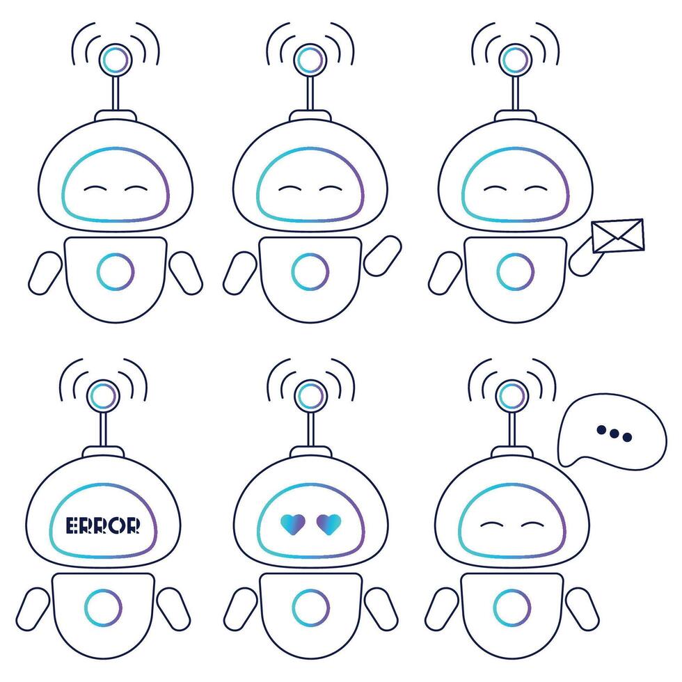 A set of icons, robot logos. Chat bot. Robot virtual assistance. vector