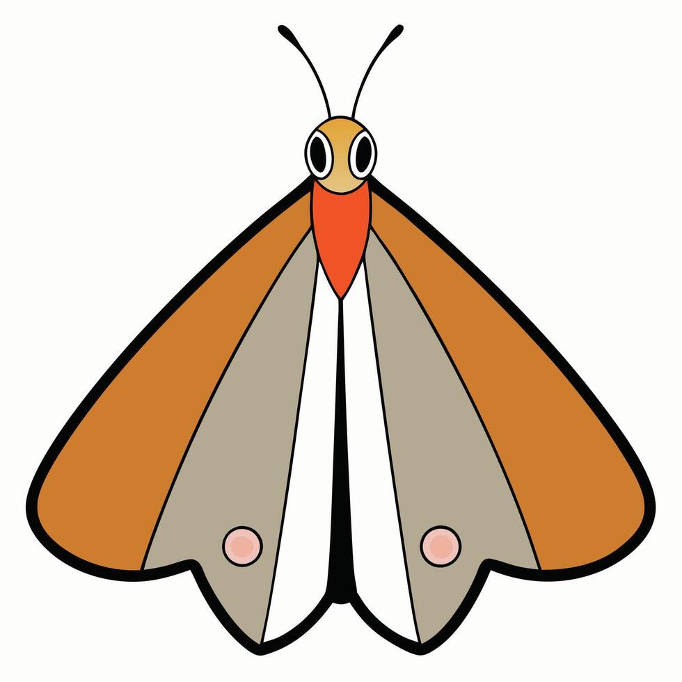 A cartoon moth with orange and white wings vector