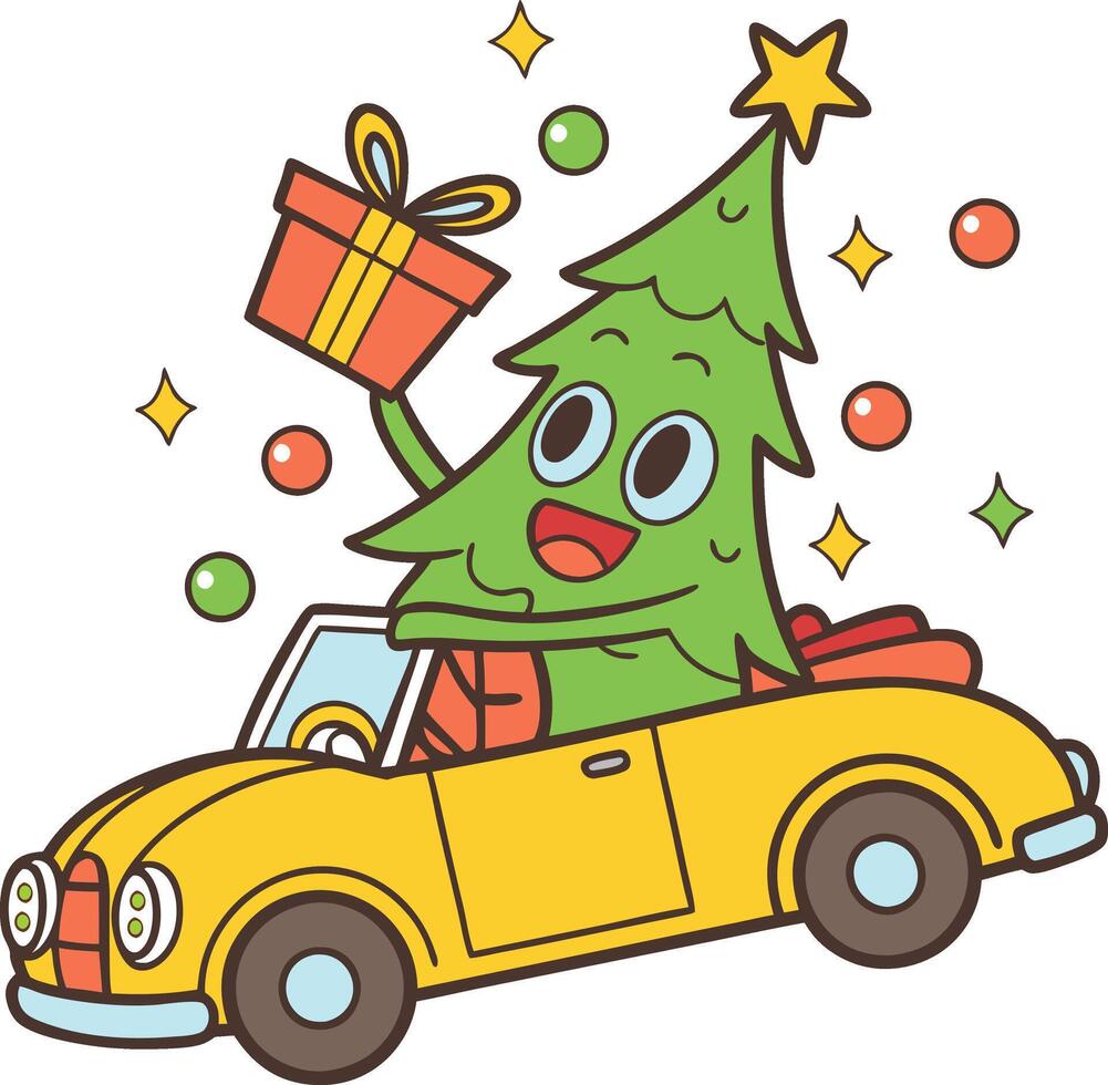 Jolly Christmas Tree Cruising in Style vector