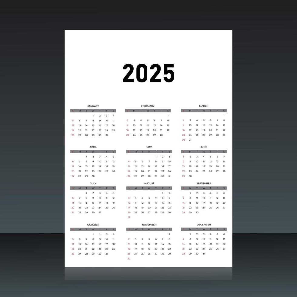 2025 year French calendar in French language. Classical, minimalistic, simple design. White background. vector